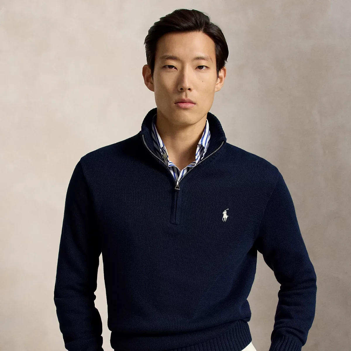 Quarter-Zip Cotton Mockneck Jumper