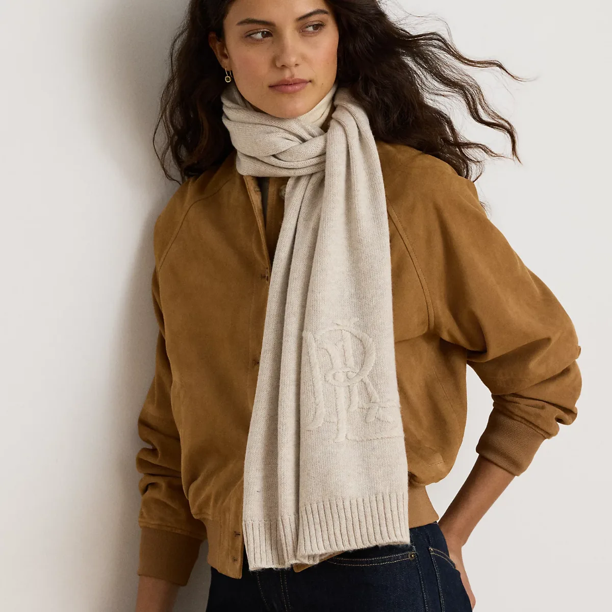 Embroidered-Logo Knit Scarf by Lauren Ralph Lauren