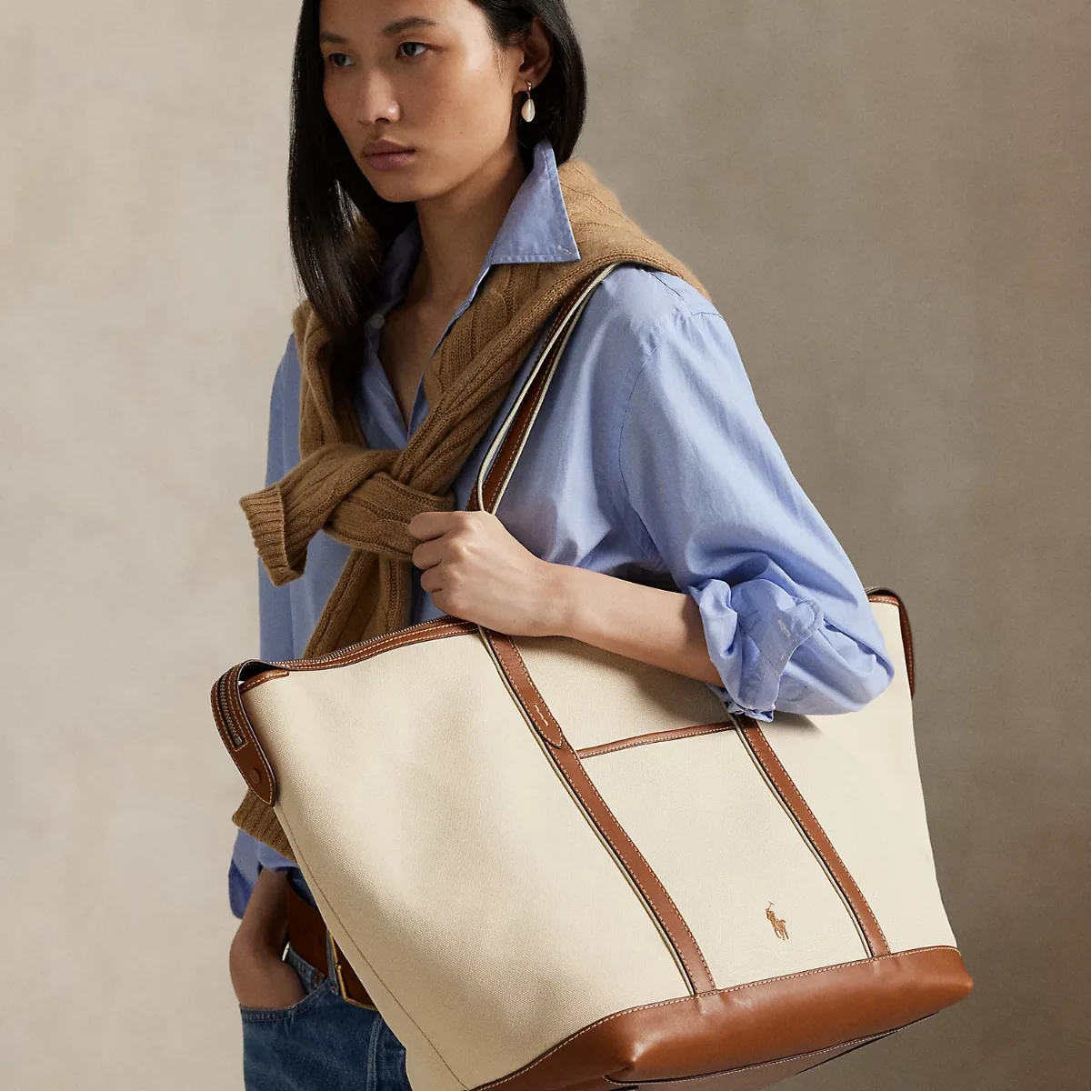 Large Canvas Leather-Trim Shopper Tote by Polo Ralph Lauren
