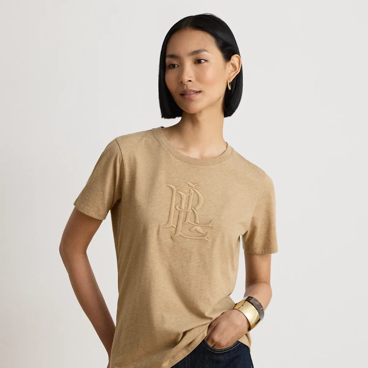 Embroidered-Logo Heathered Jersey Tee by Lauren Ralph Lauren