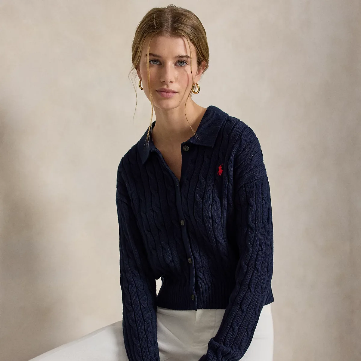Cable Cotton Polo-Collar Cardigan by Polo Ralph Lauren