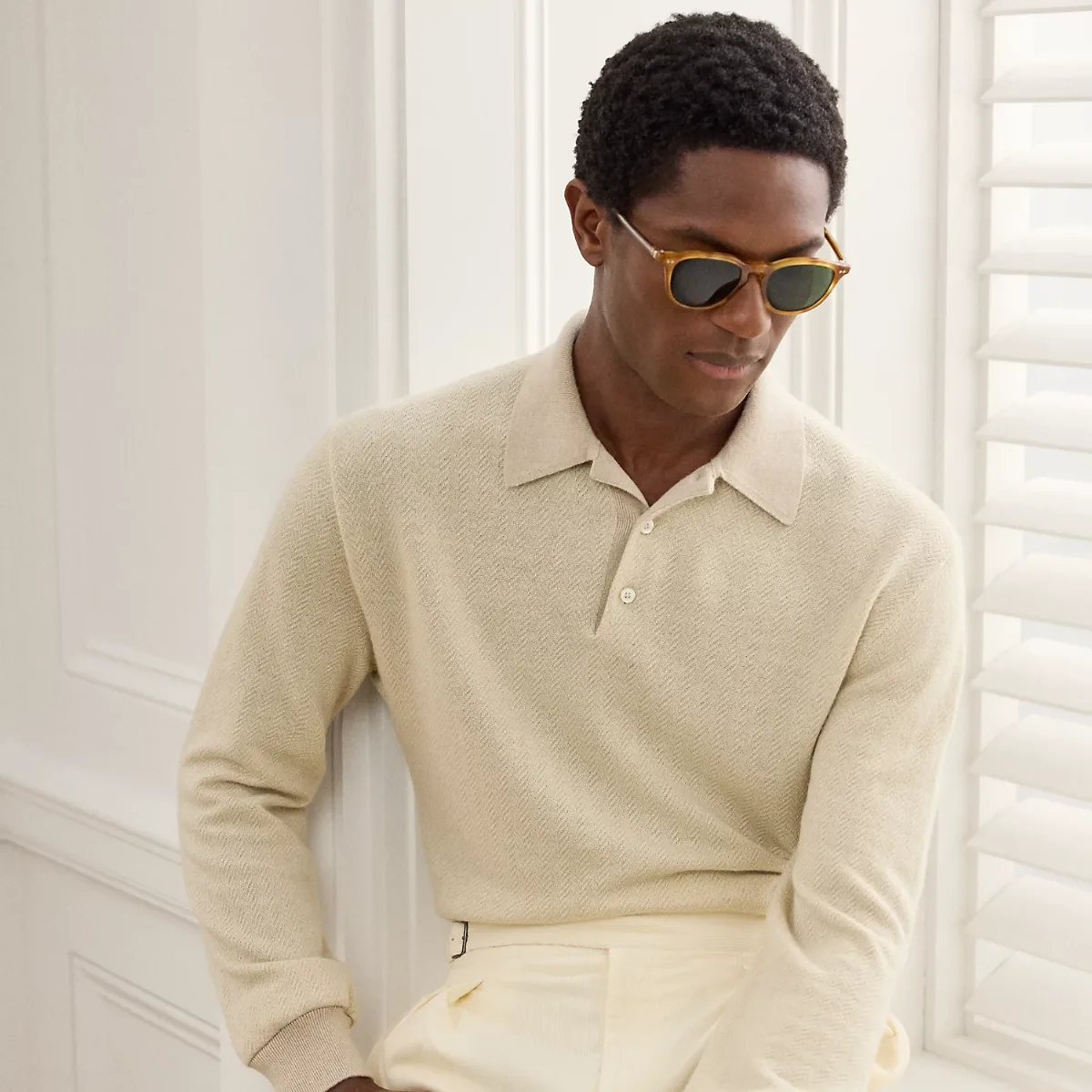 Linen-Cashmere Polo Jumper by Ralph Lauren Purple Label