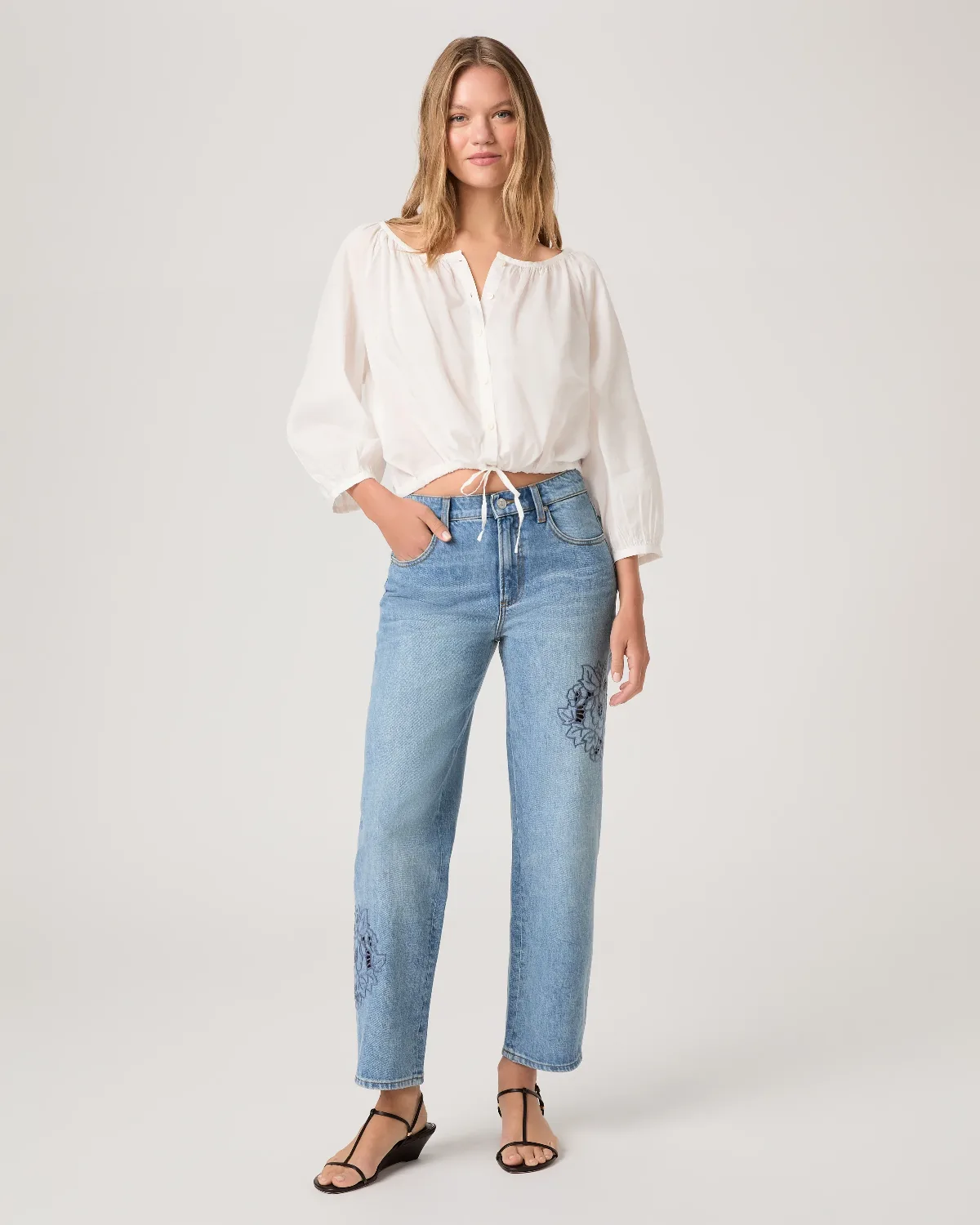 Rylann Ankle Straight Leg Jean - Sail on Embroidered Blue by PAIGE