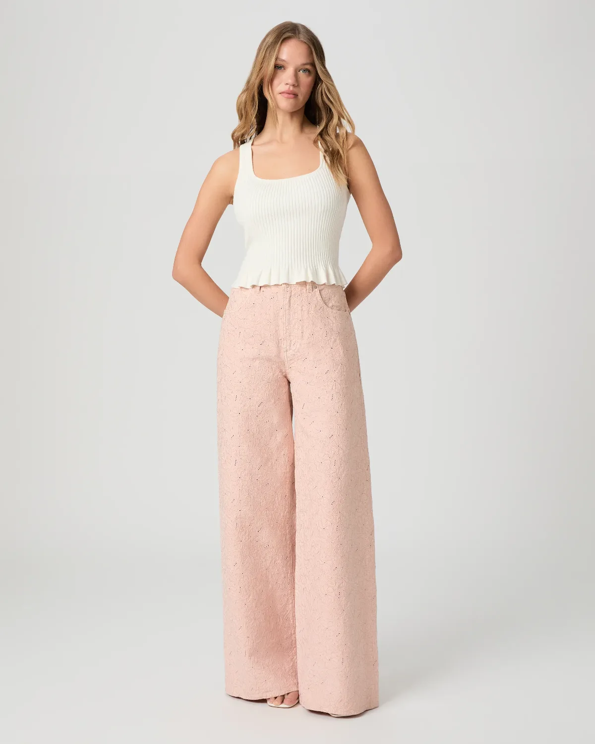 Cameron Wide Leg Jean - Sunset Peach Embroidered by PAIGE