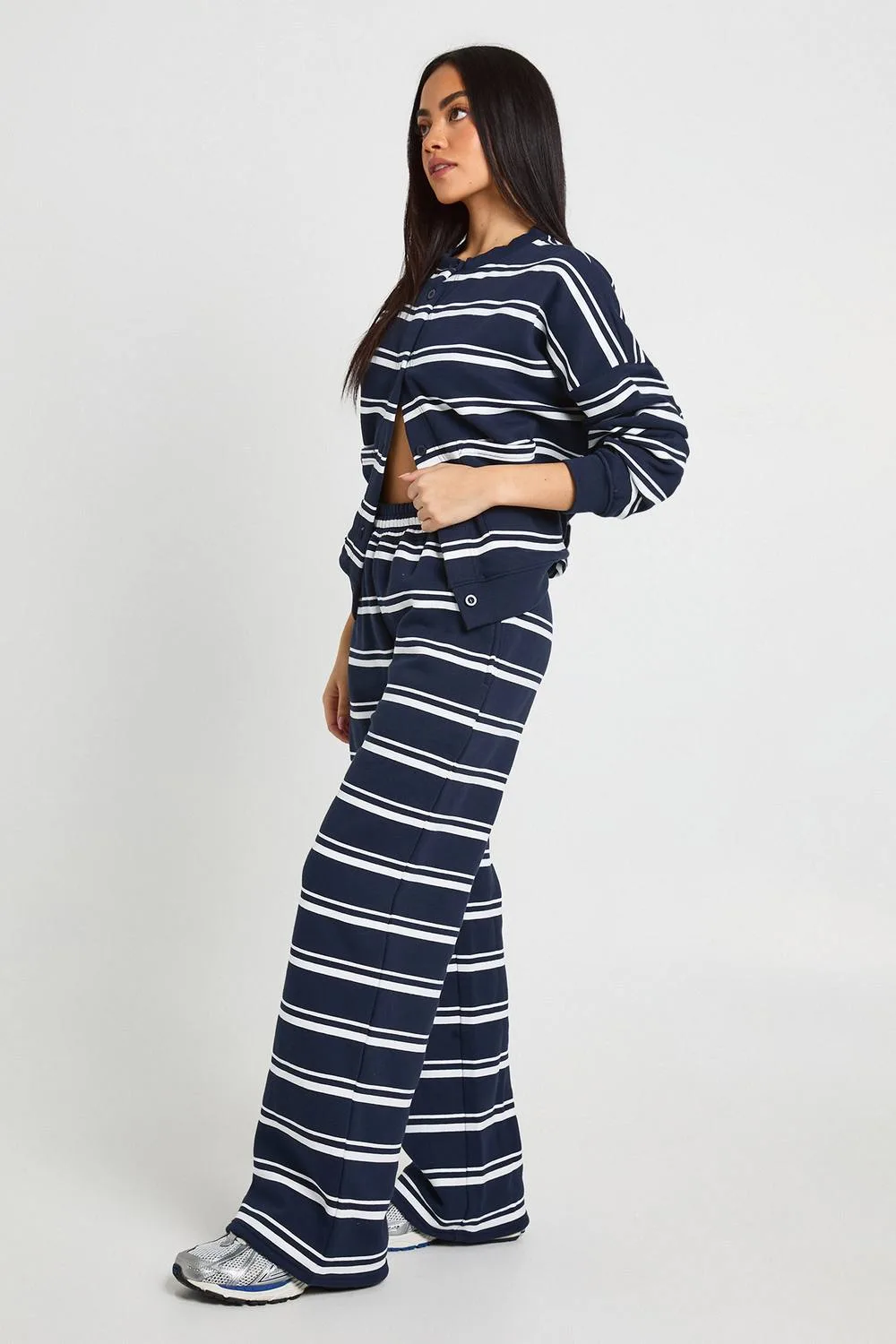 Stripe High Neck Cardigan Sweatshirt - Knitted by boohoo