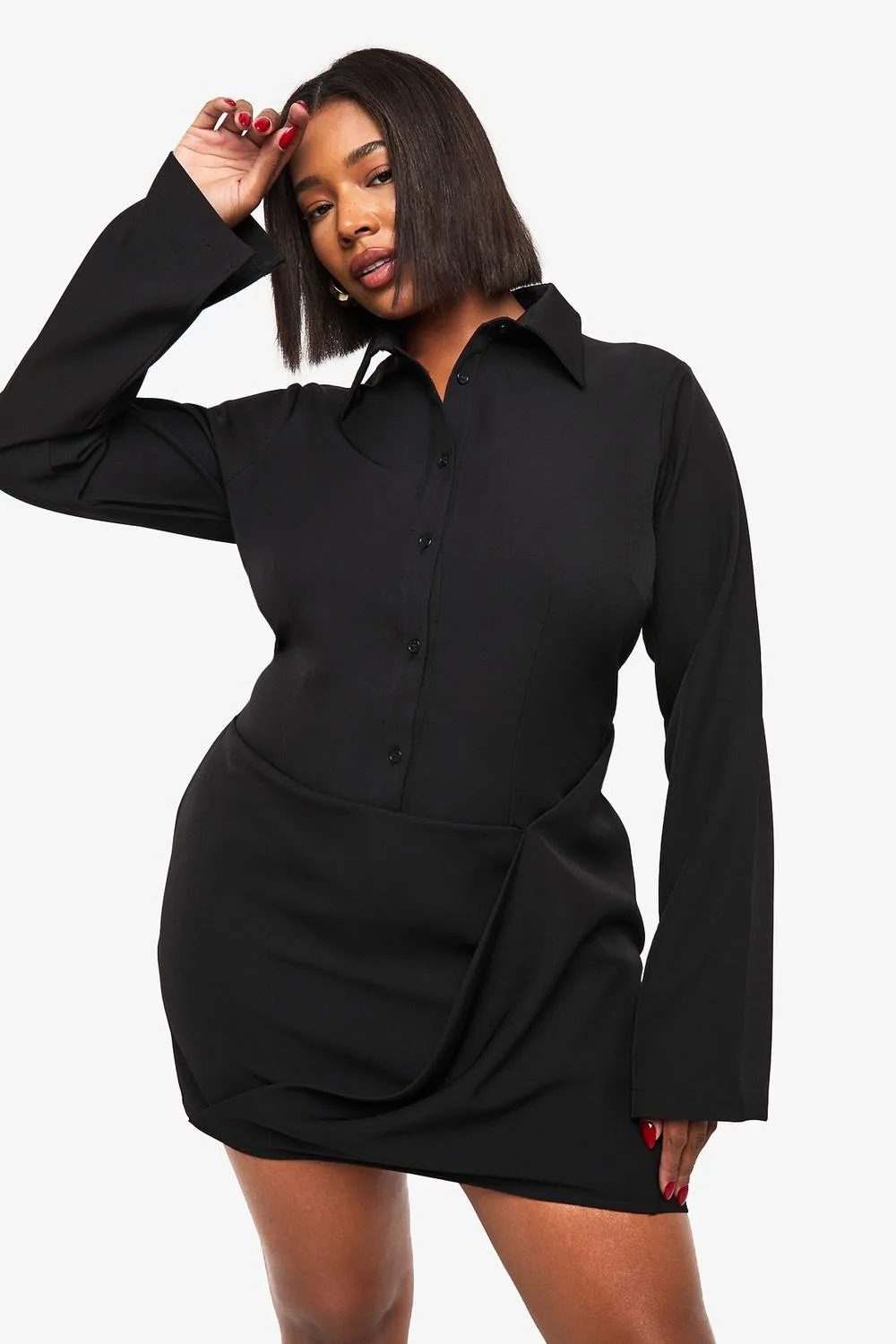 Drape Front Denim Shirt Dress