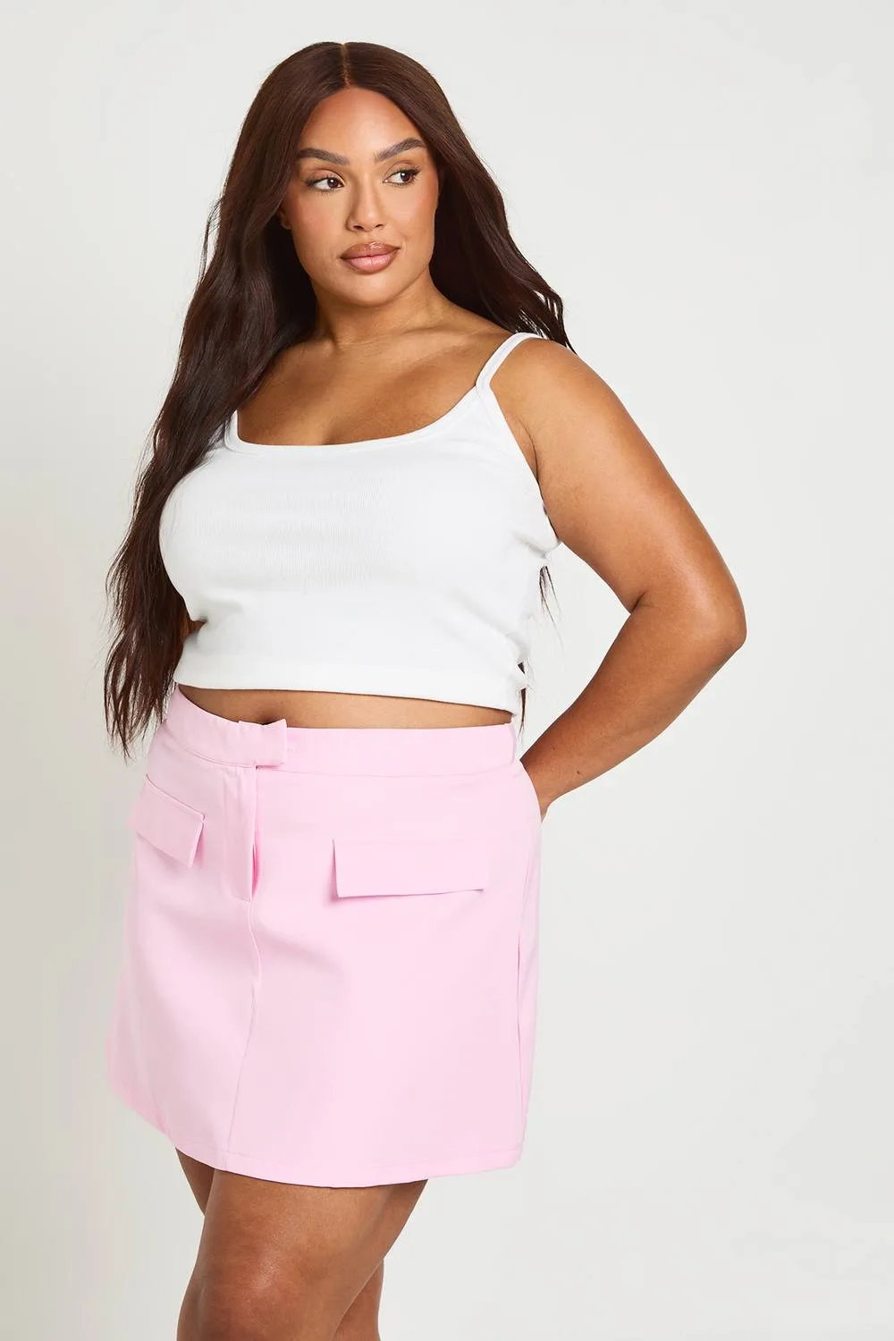 Pocket Front Mini Skirt - Polyurethane by boohoo