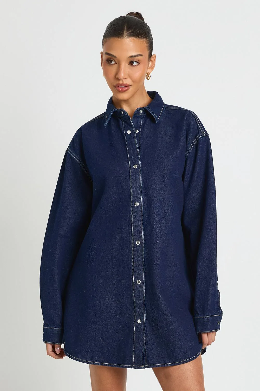 Oversized Denim Shirt Dress - Denim/Cotton