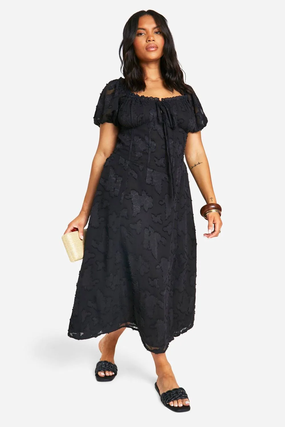 Burnout Milkmaid Midi Dress - Denim/Polyurethane by boohoo