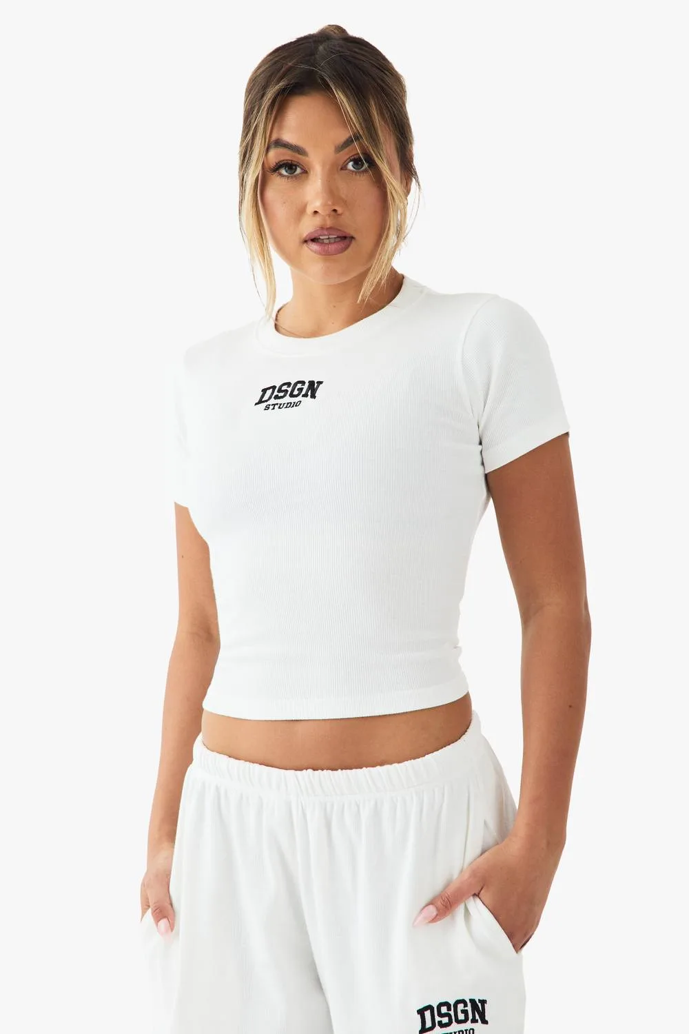 DSGN Studio Collegiate Embroidered Rib Baby T-Shirt - Denim by boohoo