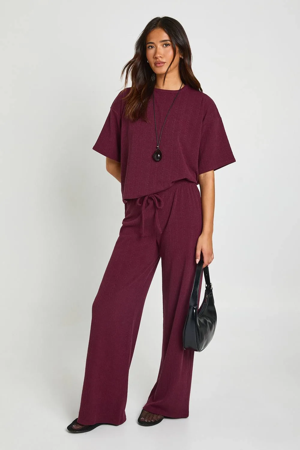 Crinkle Boxy Oversized Top Wide Leg Trouser Co Ord - Polyurethane