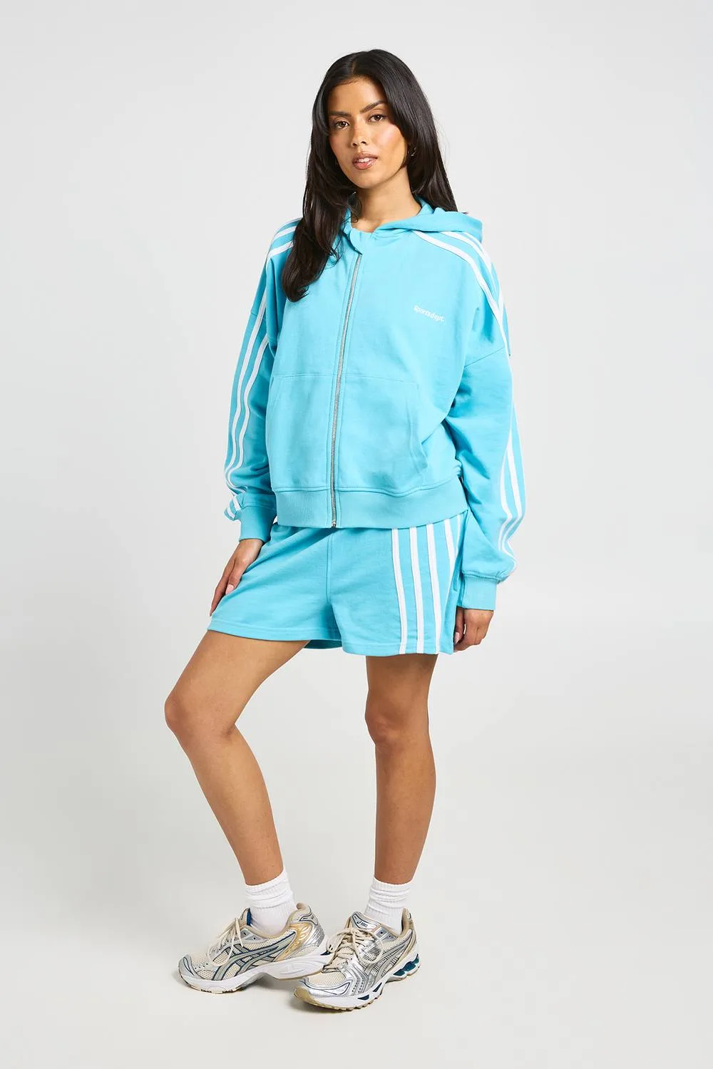 Striped Zip Through Boxy Hoodie - Polyurethane by boohoo