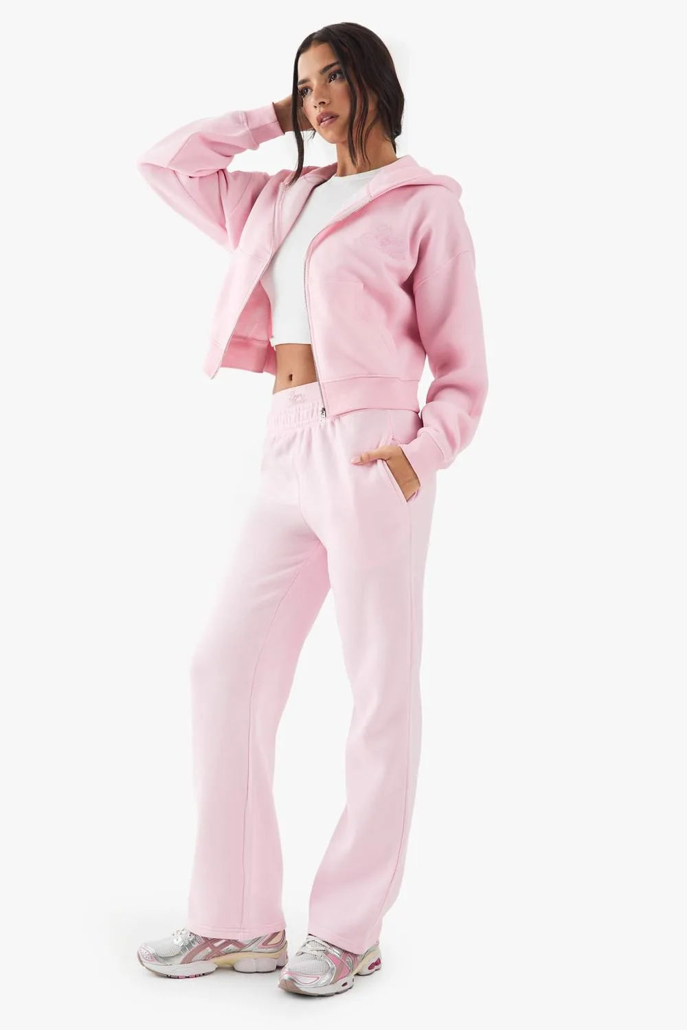 DSGN Studio Contrast Script Double Waistband Straight Leg Jogger Pants - Polyurethane by boohoo