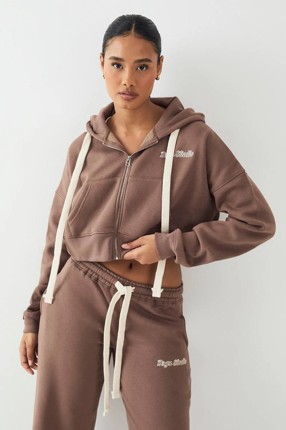 Contrast Drawcord Boxy Crop Hoodie - Knitted