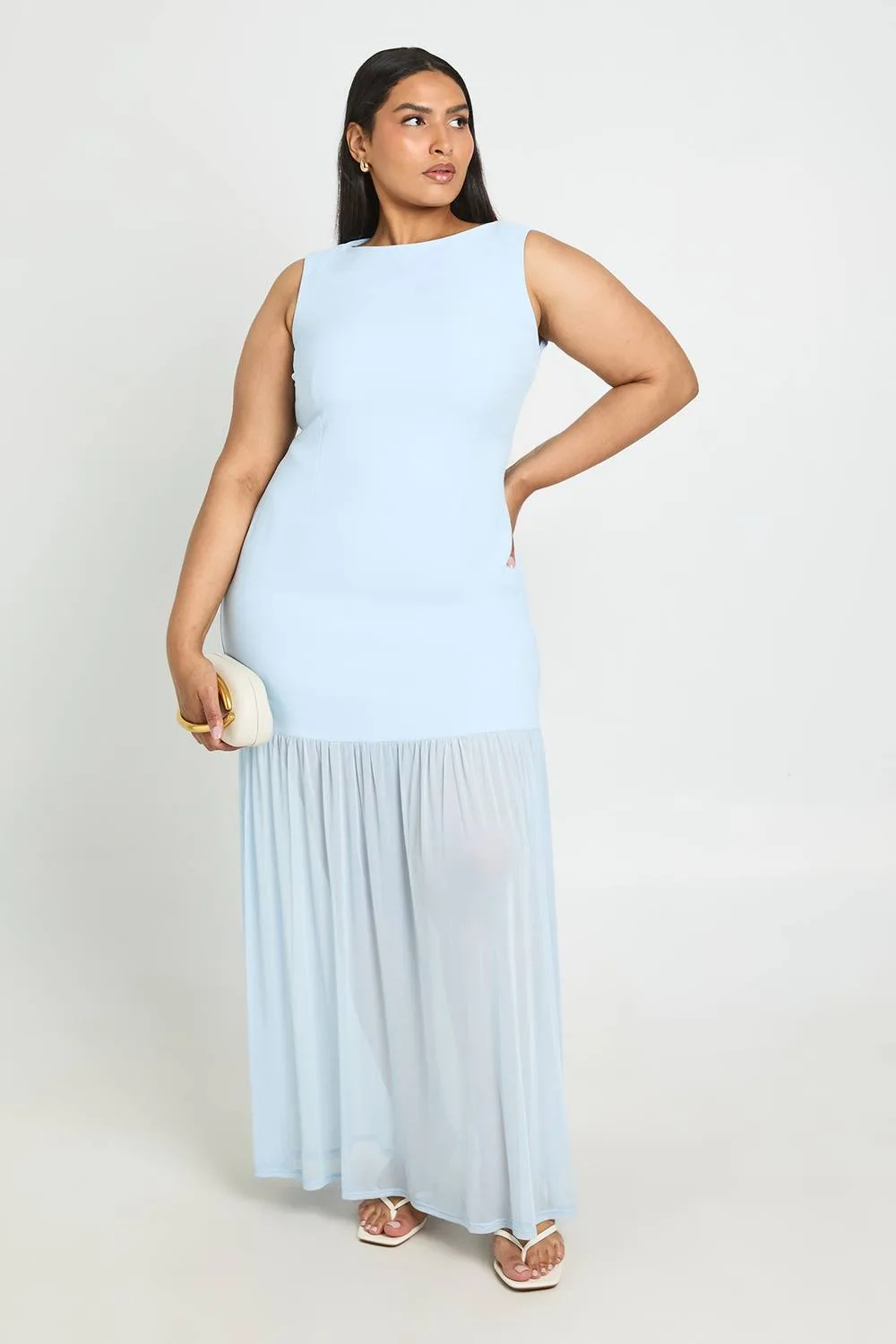 Sheer Skirt Slash Neck Maxi Dress - Woven by boohoo