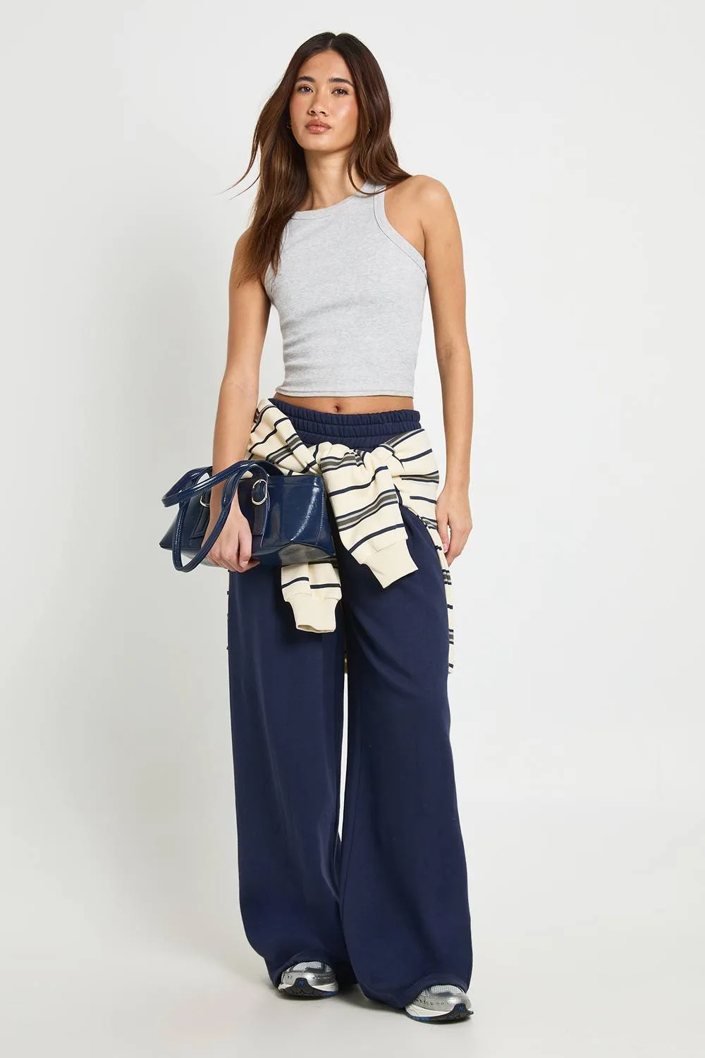 High Waist Pleat Detail Straight Leg Jogger Pants - Polyurethane by boohoo