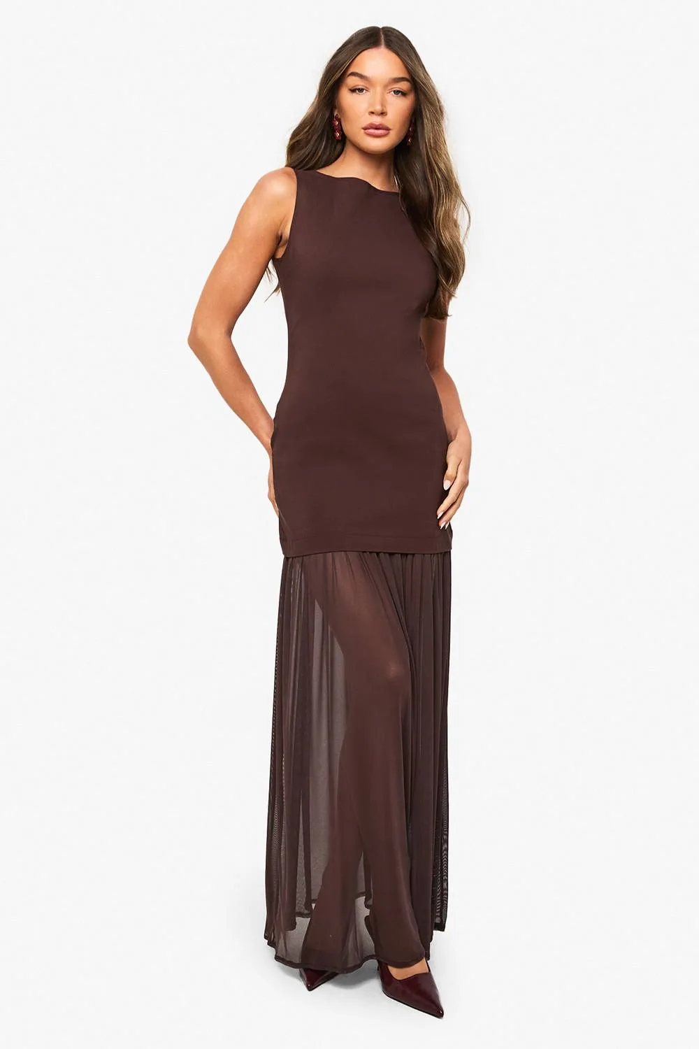 Sheer Hem Sleeveless Maxi Dress by boohoo