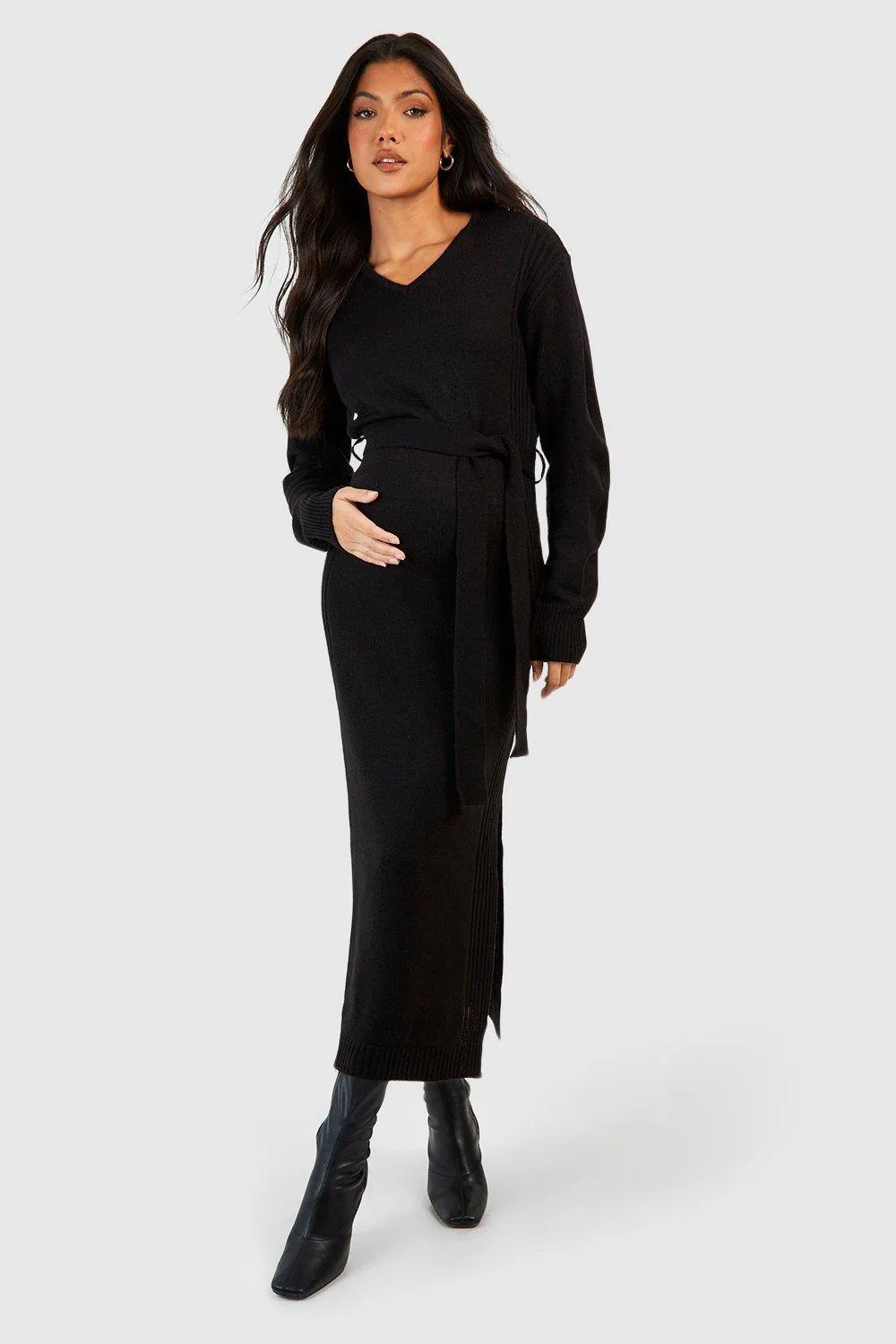 Maternity Knitted Split Midaxi Dress by boohoo