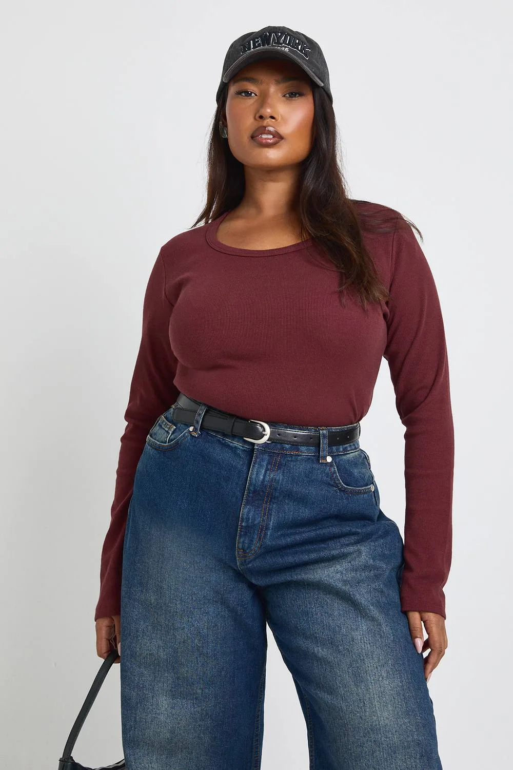 Basic Rib Scoop Neck Longline Long Sleeve Fitted Top - Knitted by boohoo