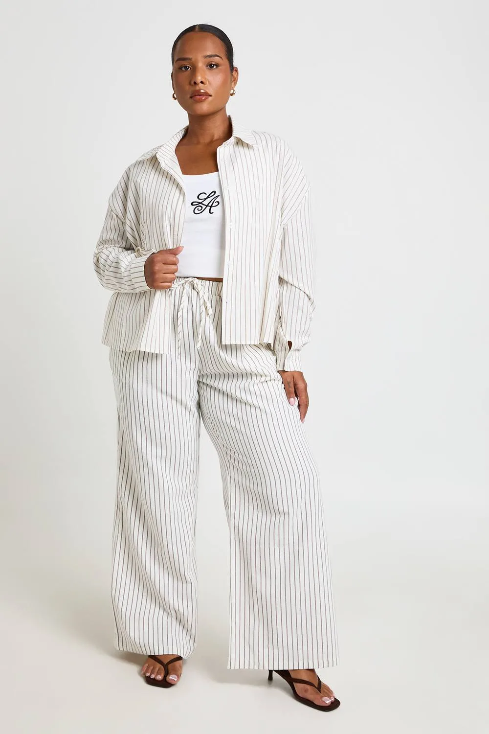 Stripe Wide Leg Trouser - Polyurethane by boohoo