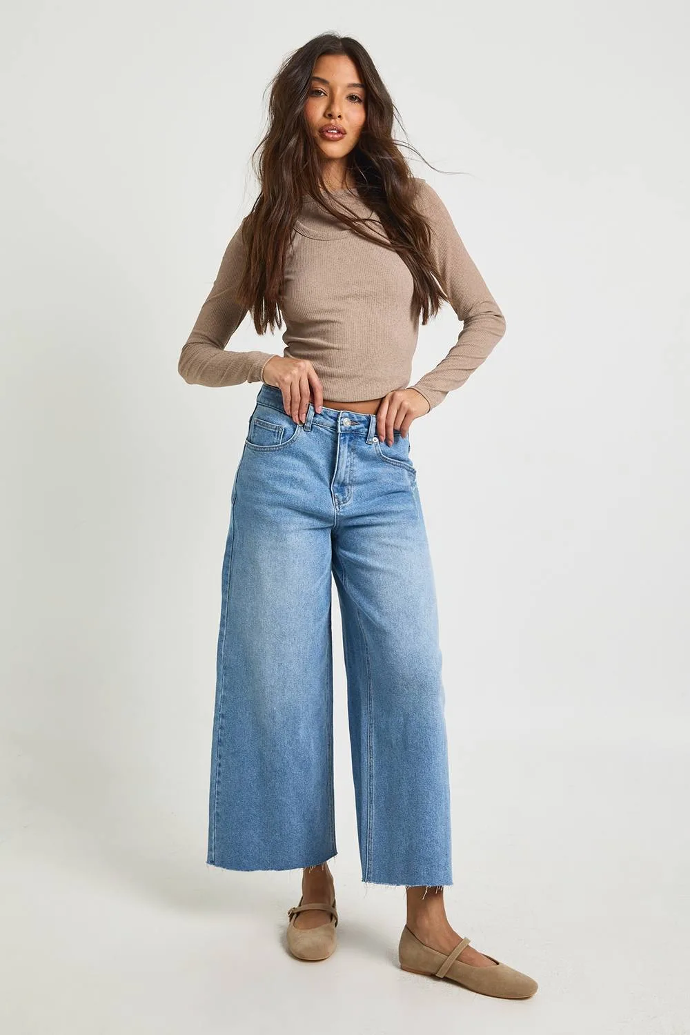 The High Waist Cropped Wide Leg Jean - Woven by boohoo