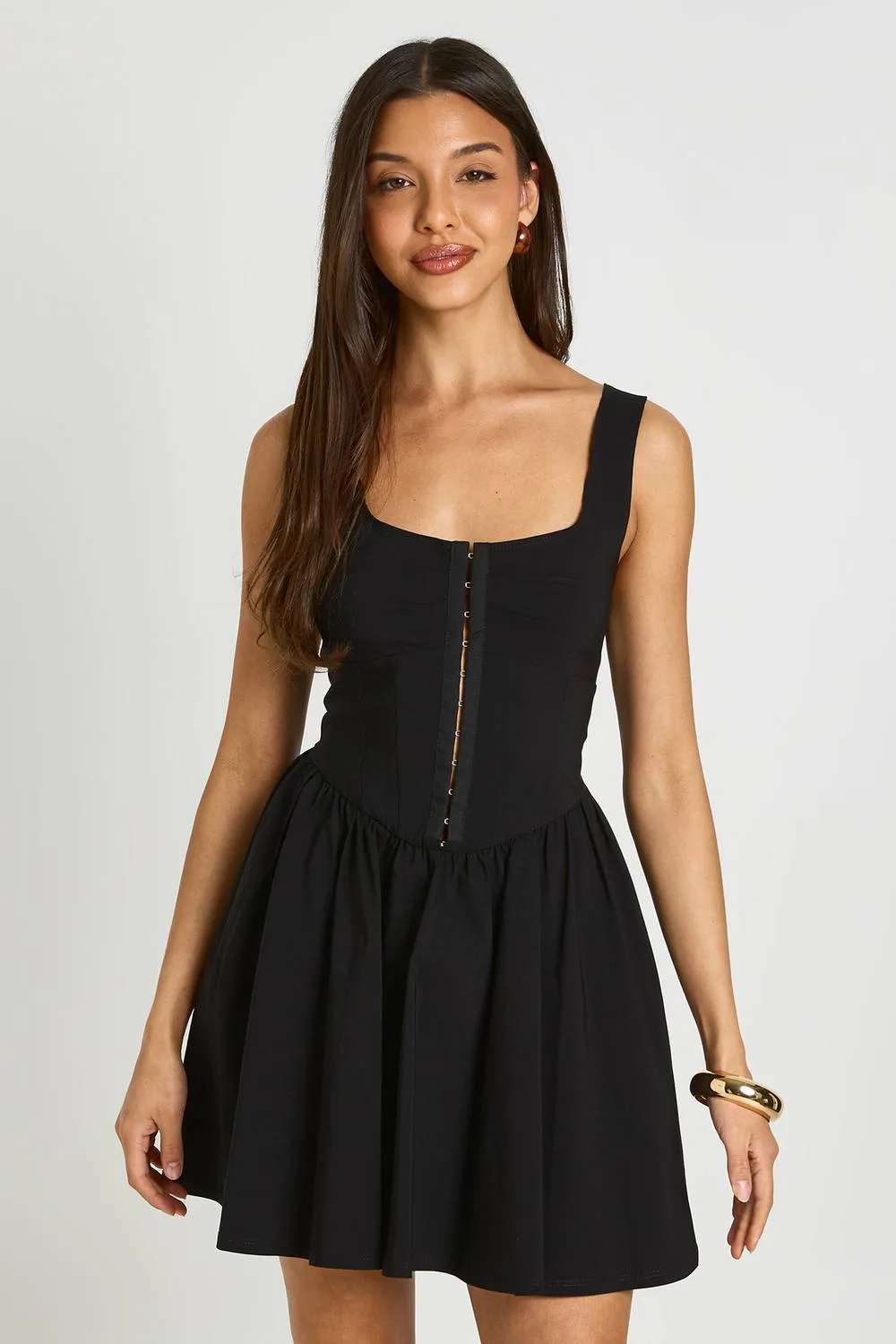 Bengaline Hook & Eye Skater Dress by boohoo