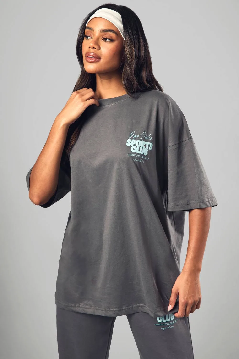 Sports Bubble Slogan Oversized T-Shirt - Denim/Cotton by DSGN Studio