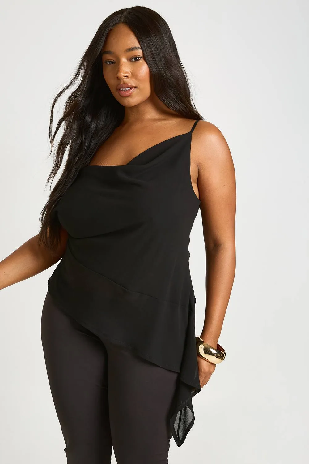 Chiffon Strappy Asymmetric Hem Cami Top - Chiffon/Polyurethane by boohoo