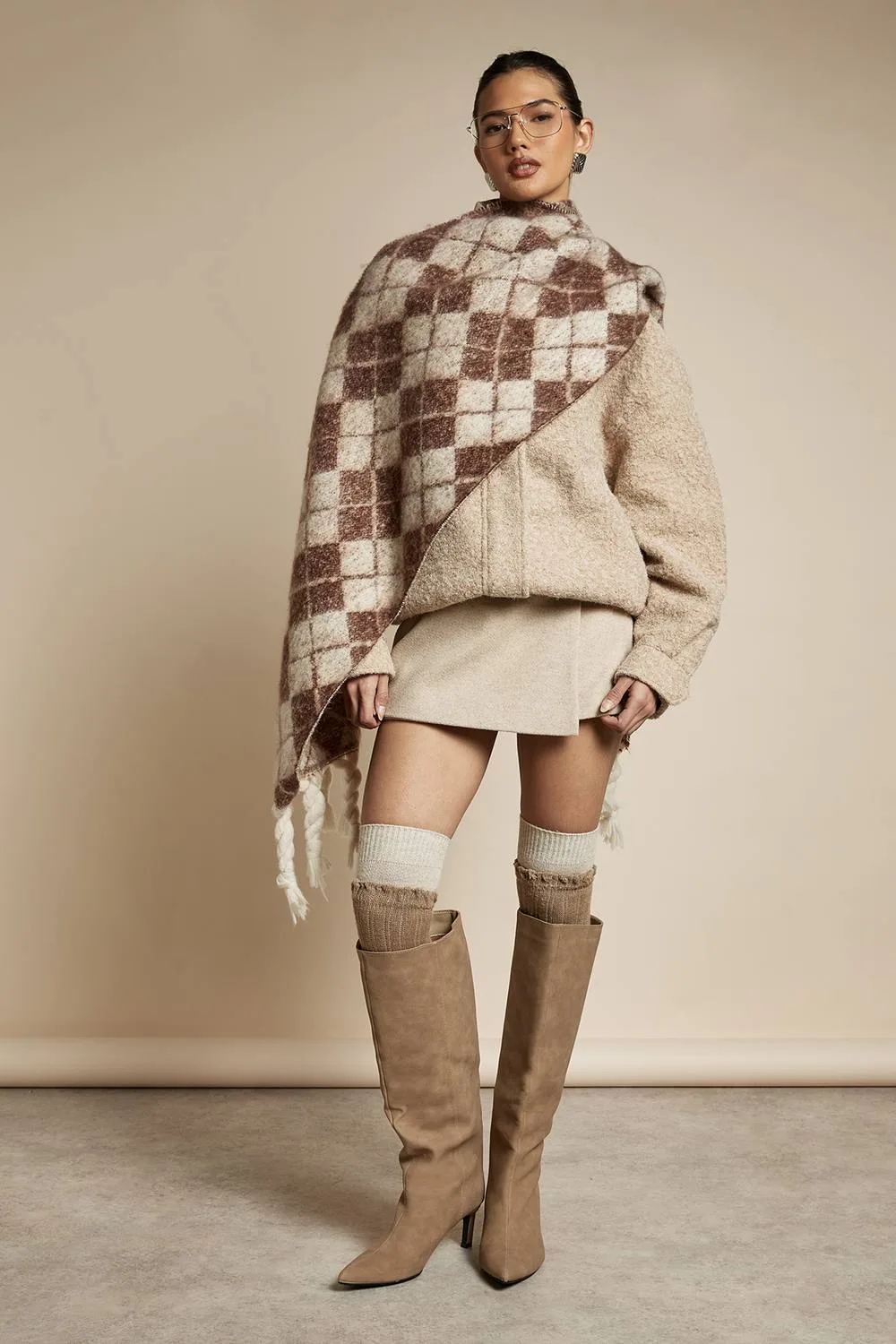 Boucle Wool Look Bomber Jacket - Plastic by boohoo