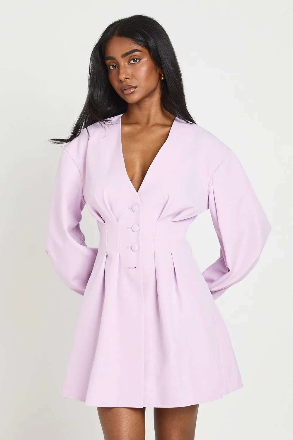 Tailored Cinched Waist Button Down Blazer Dress - Woven by boohoo