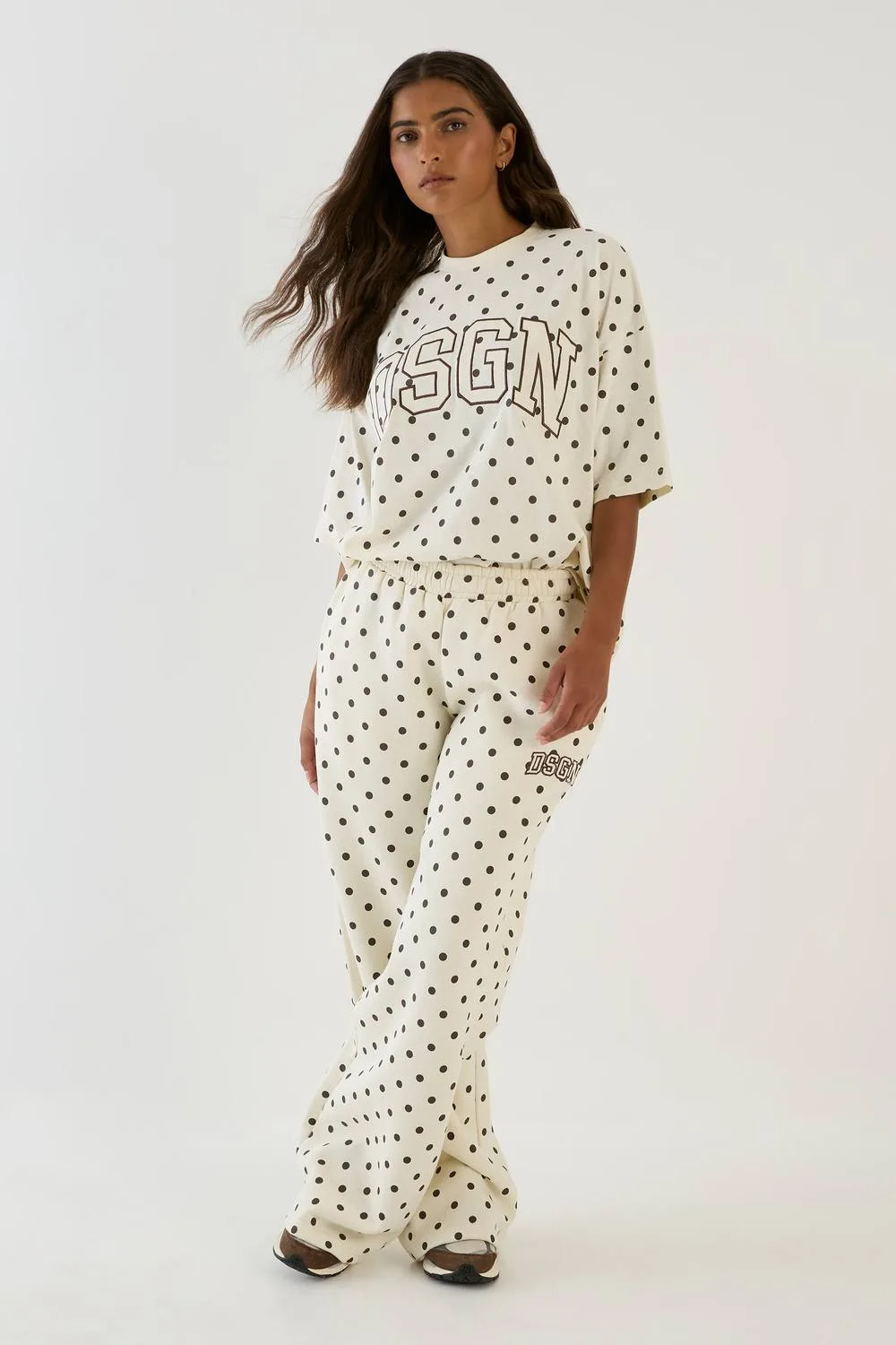 Polka Dot Straight Leg Jogger Pants - Polyurethane by DSGN Studio