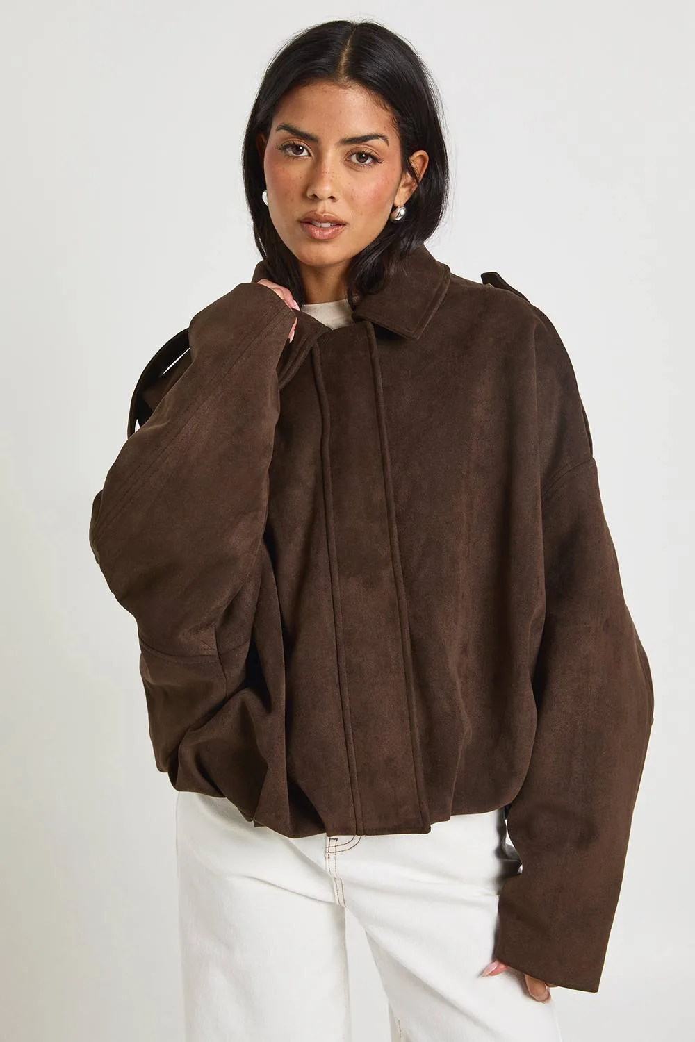 Suede Bubble Hem Bomber Jacket