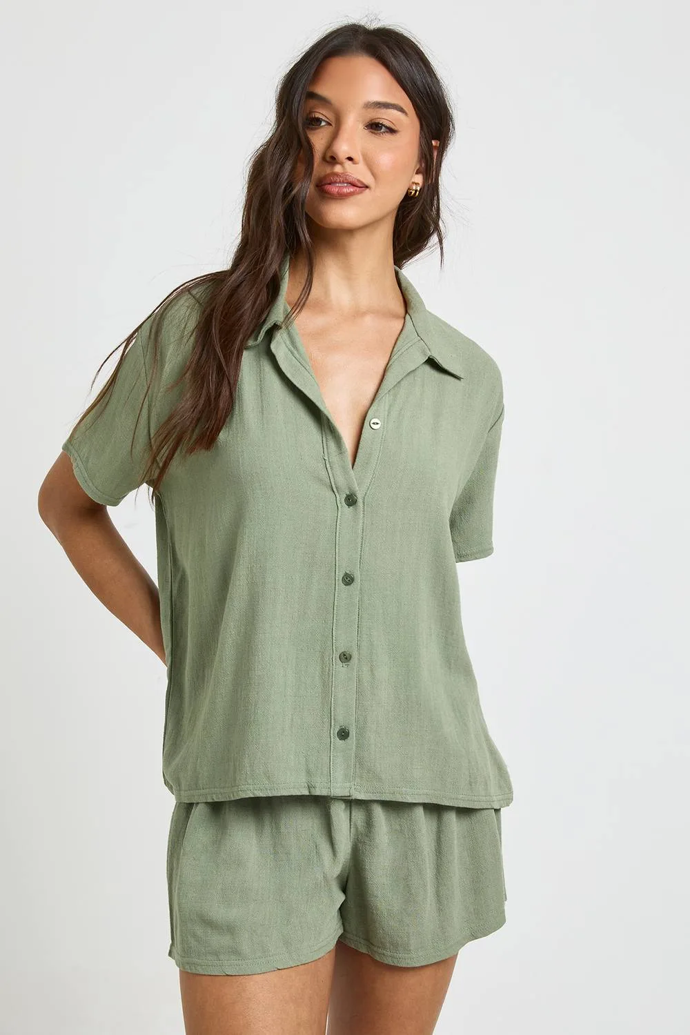 Linen Look Beach Shorts - Linen/Polyurethane by boohoo