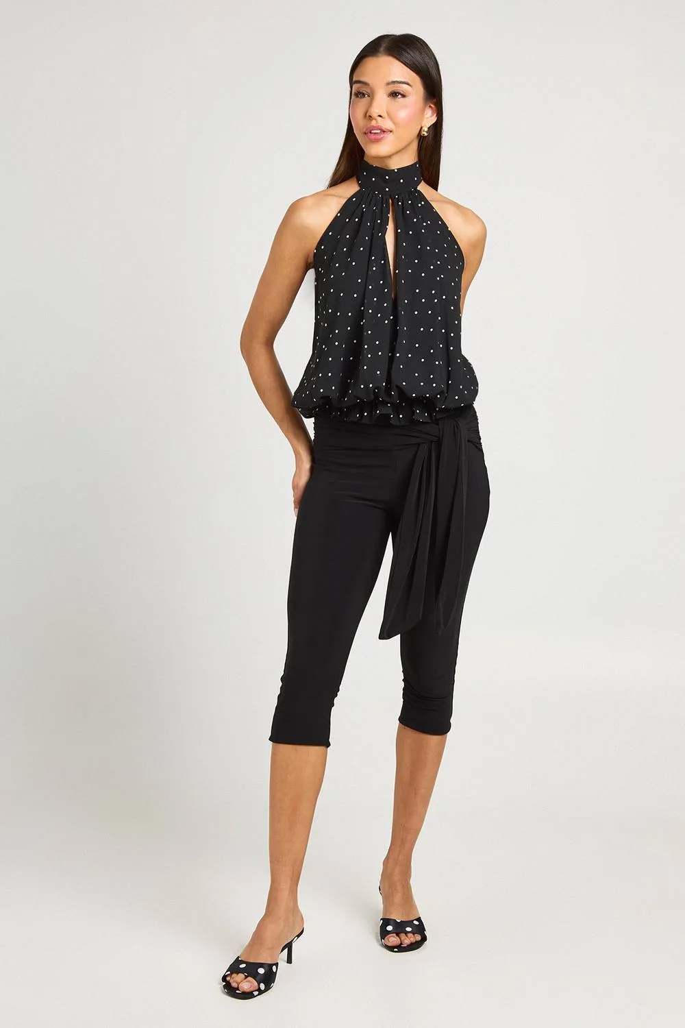 Double Layer Slinky Tie Waist Capri - Elastane/Polyurethane by boohoo