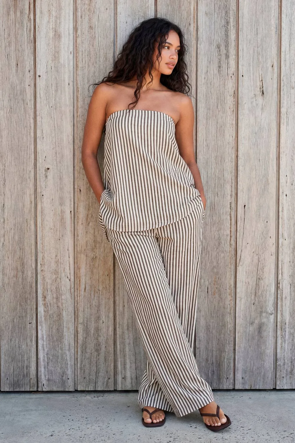 Drawstring Stripe Trouser - Cotton by boohoo