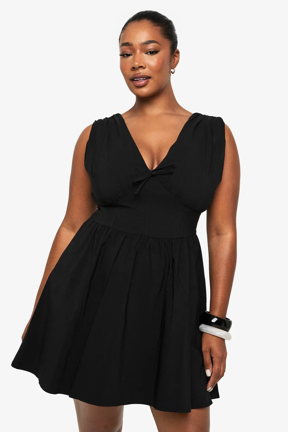 Tie Detail Plunge Corset Skater Dress