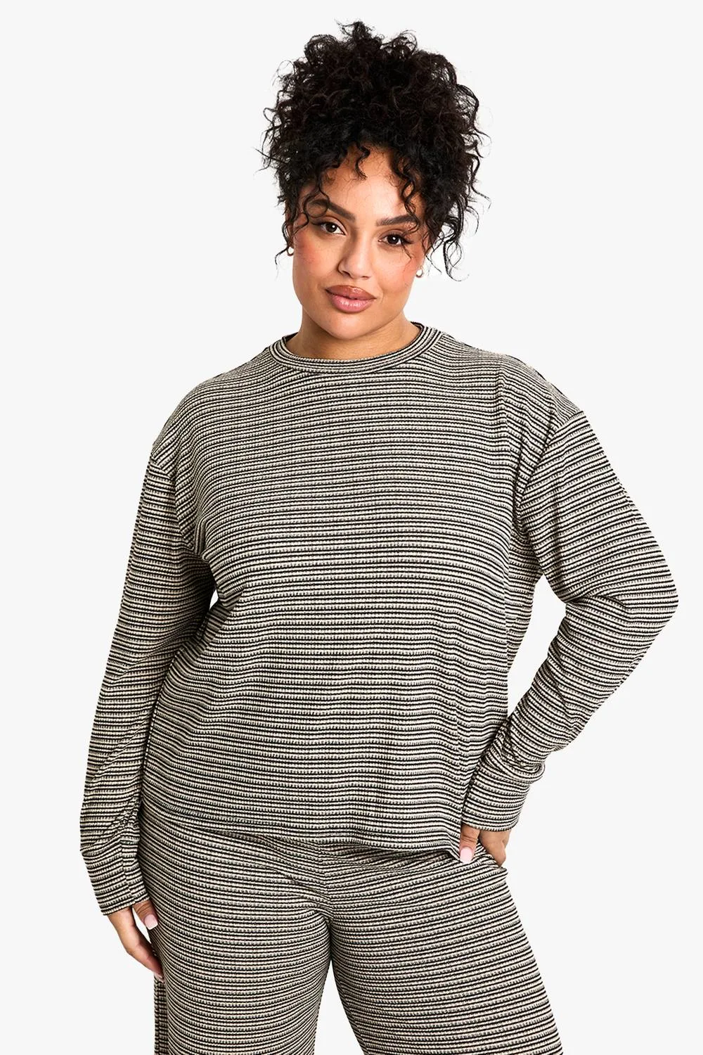 Stripe Long Sleeve Down Top - Knitted by boohoo