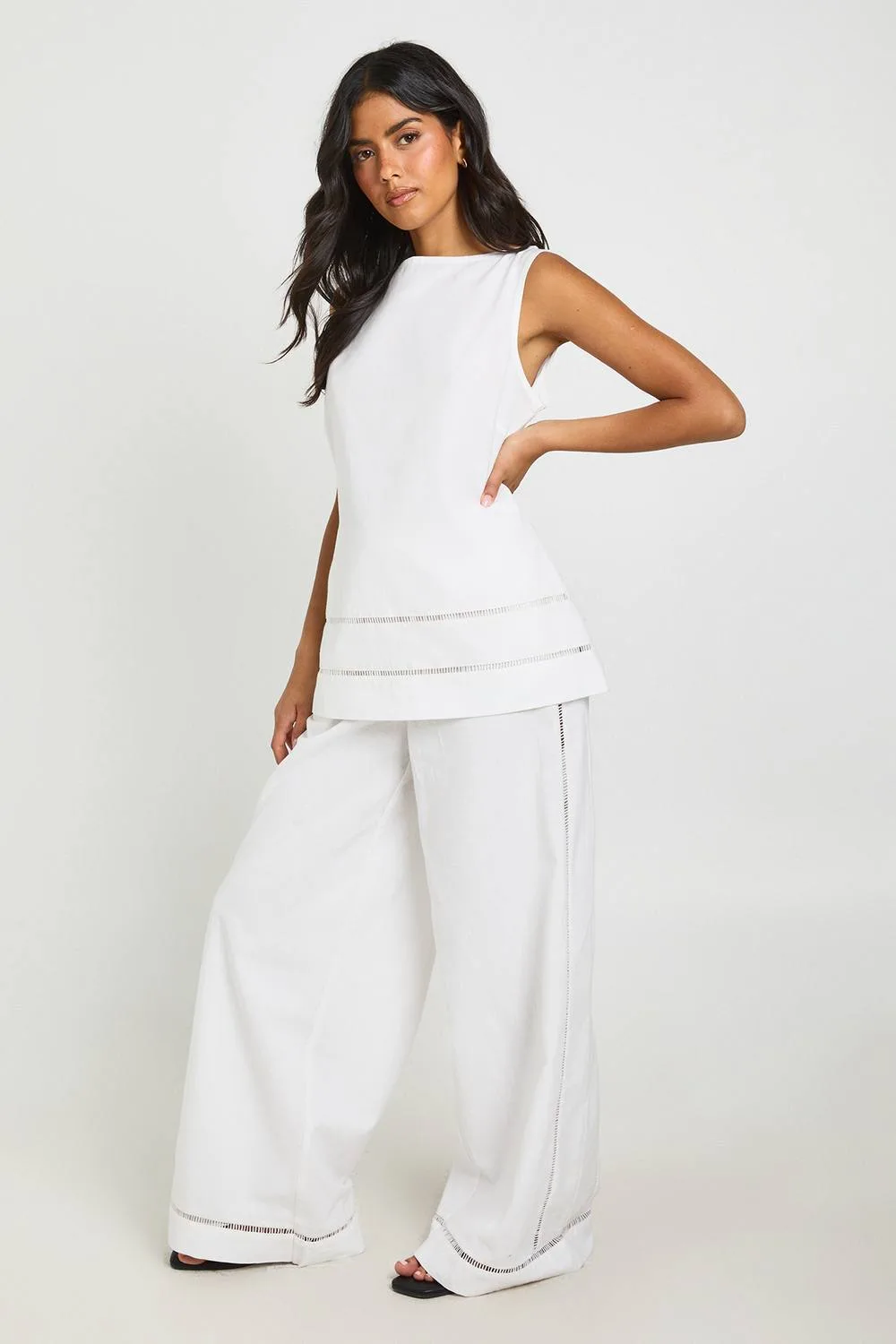 Linen Ladder Insert Boxy Top & Wide Leg Trouser Co-Ord - Cotton/Linen/Polyurethane by boohoo