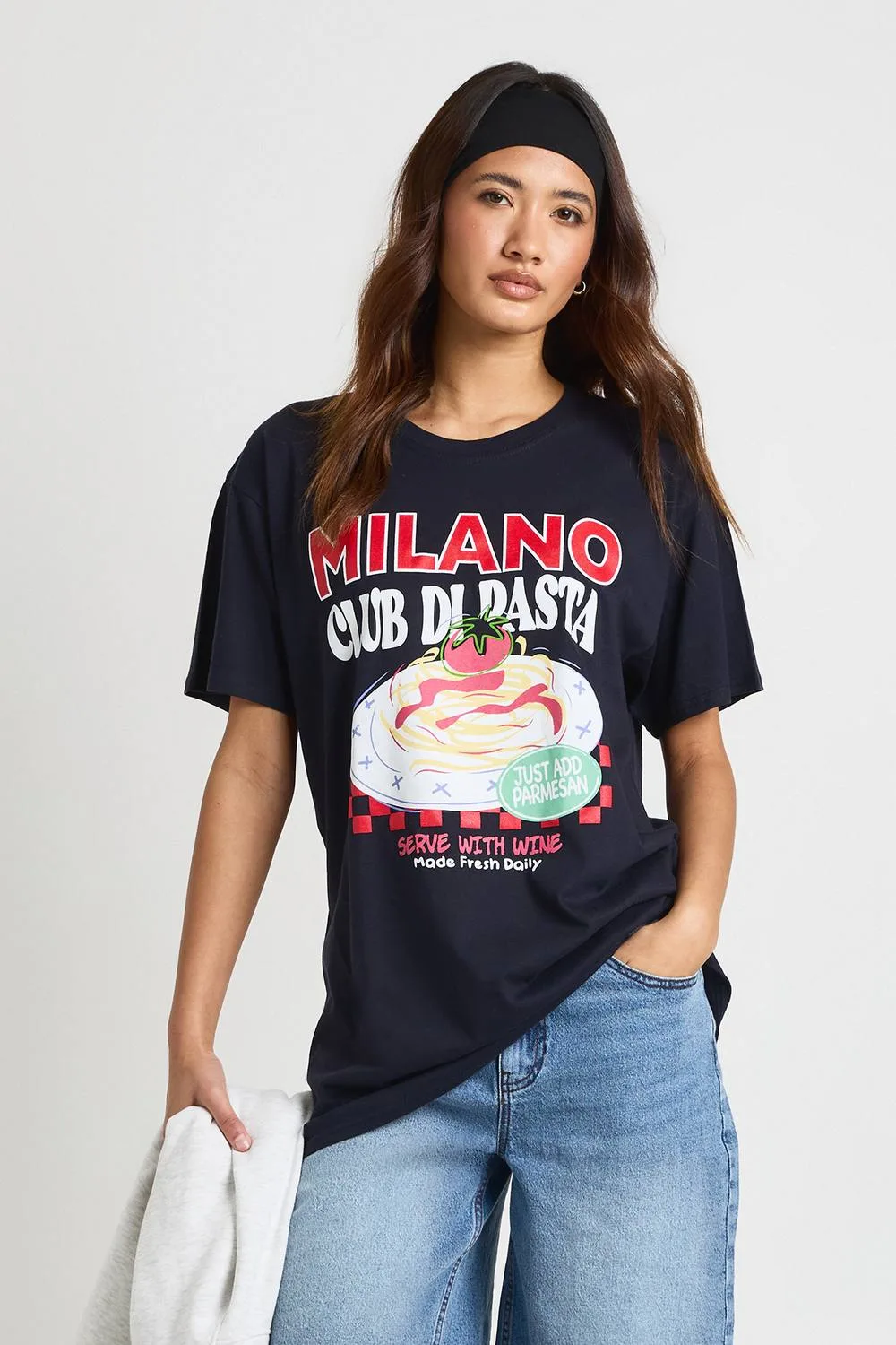 Milano Pasta Printed T-Shirt - Denim/Cotton by boohoo