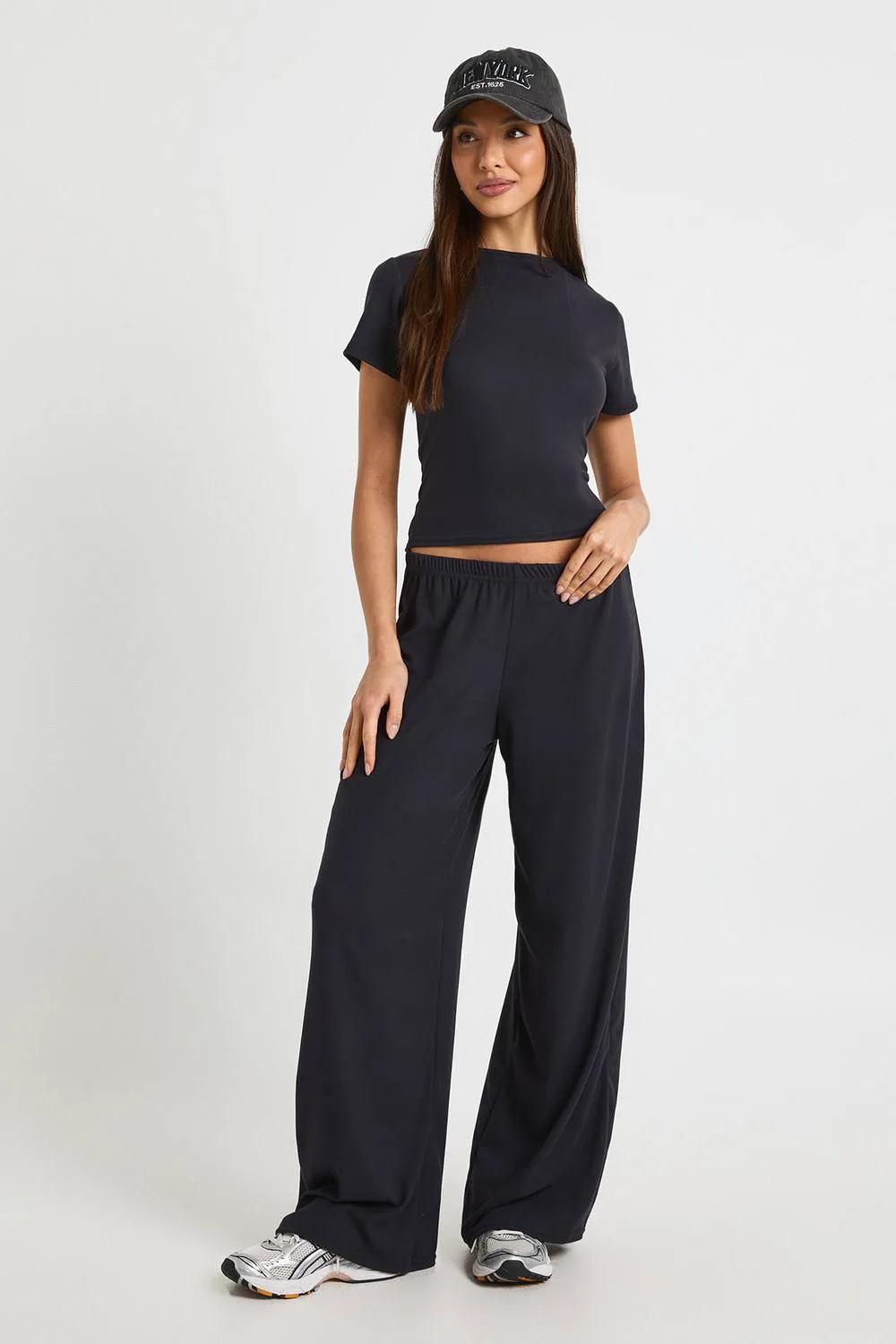 Ultra Soft Wide Leg Trouser - Denim/Polyurethane by boohoo
