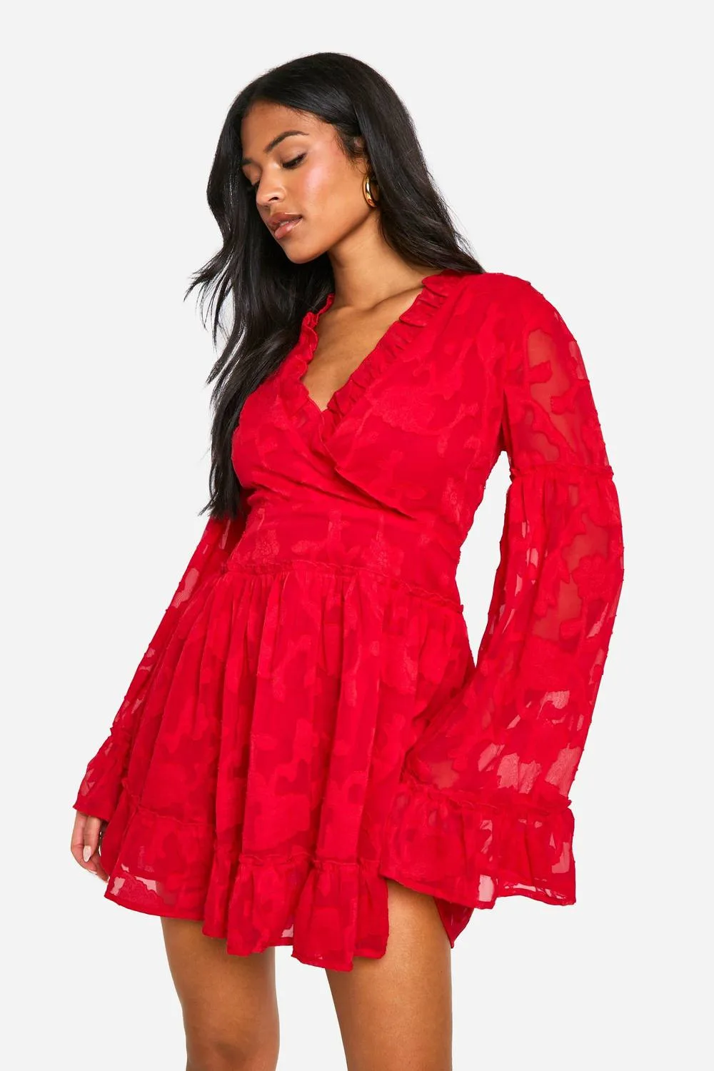Burnout Floral Ruffle Skater Dress - Denim by boohoo
