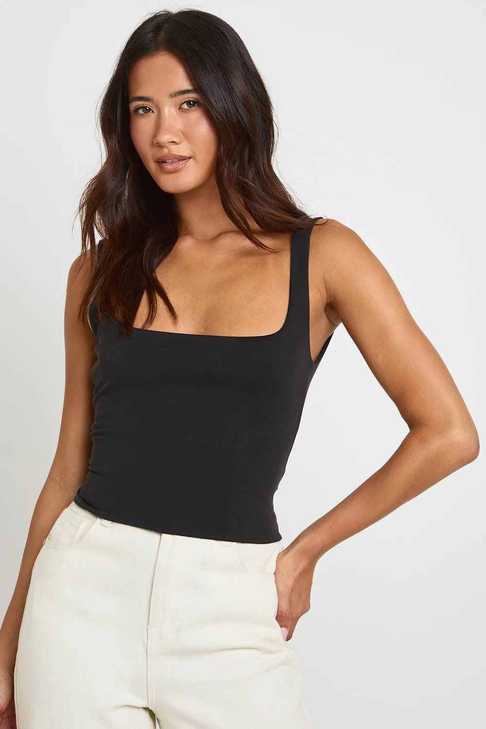 Square Neck Tie Back Vest Top - Polyurethane