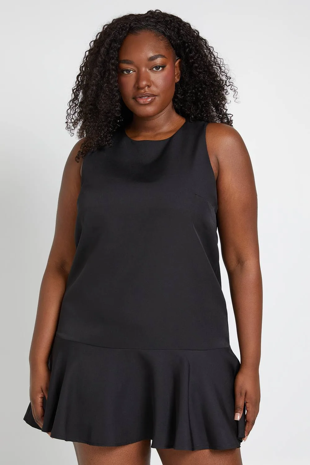 Racer Neckline Frill Hem Mini Dress - Faux Leather by boohoo