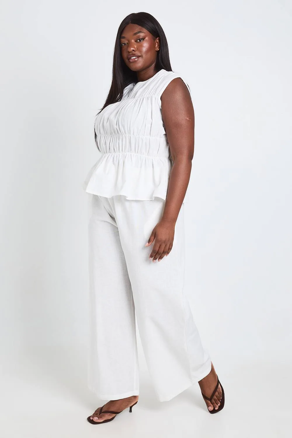Shirred High Neck Top & Wide Leg Trouser Set - Woven by boohoo