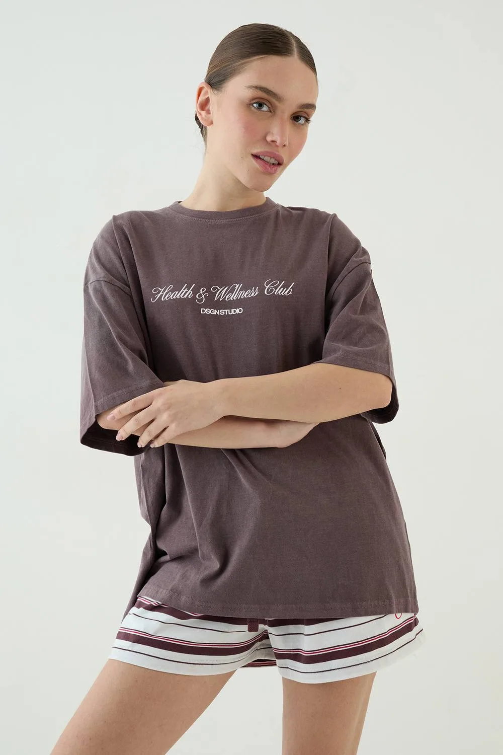 Health & Wellness Club Printed Oversized T-Shirt - Knitted by DSGN Studio
