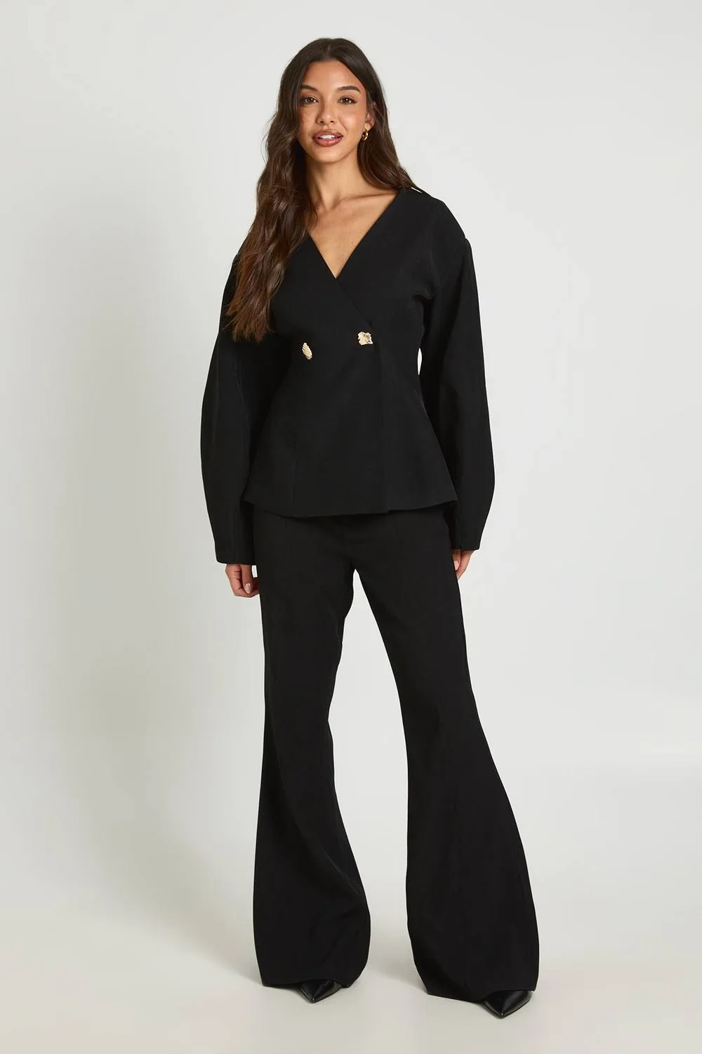Flare Leg Tailored Trousers - Satin/Polyurethane/Woven by boohoo