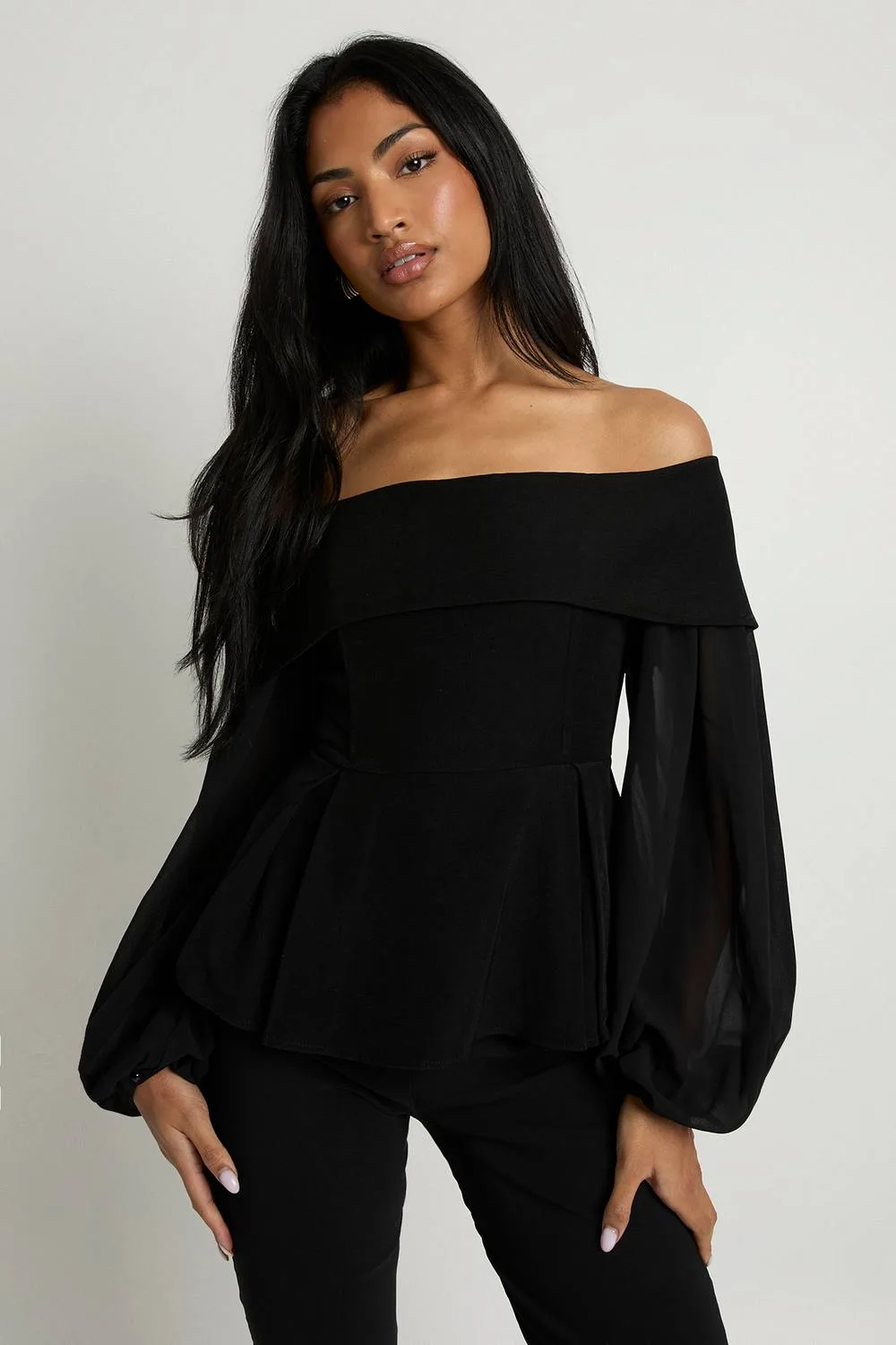 Chiffon Crepe Bardot Blouse