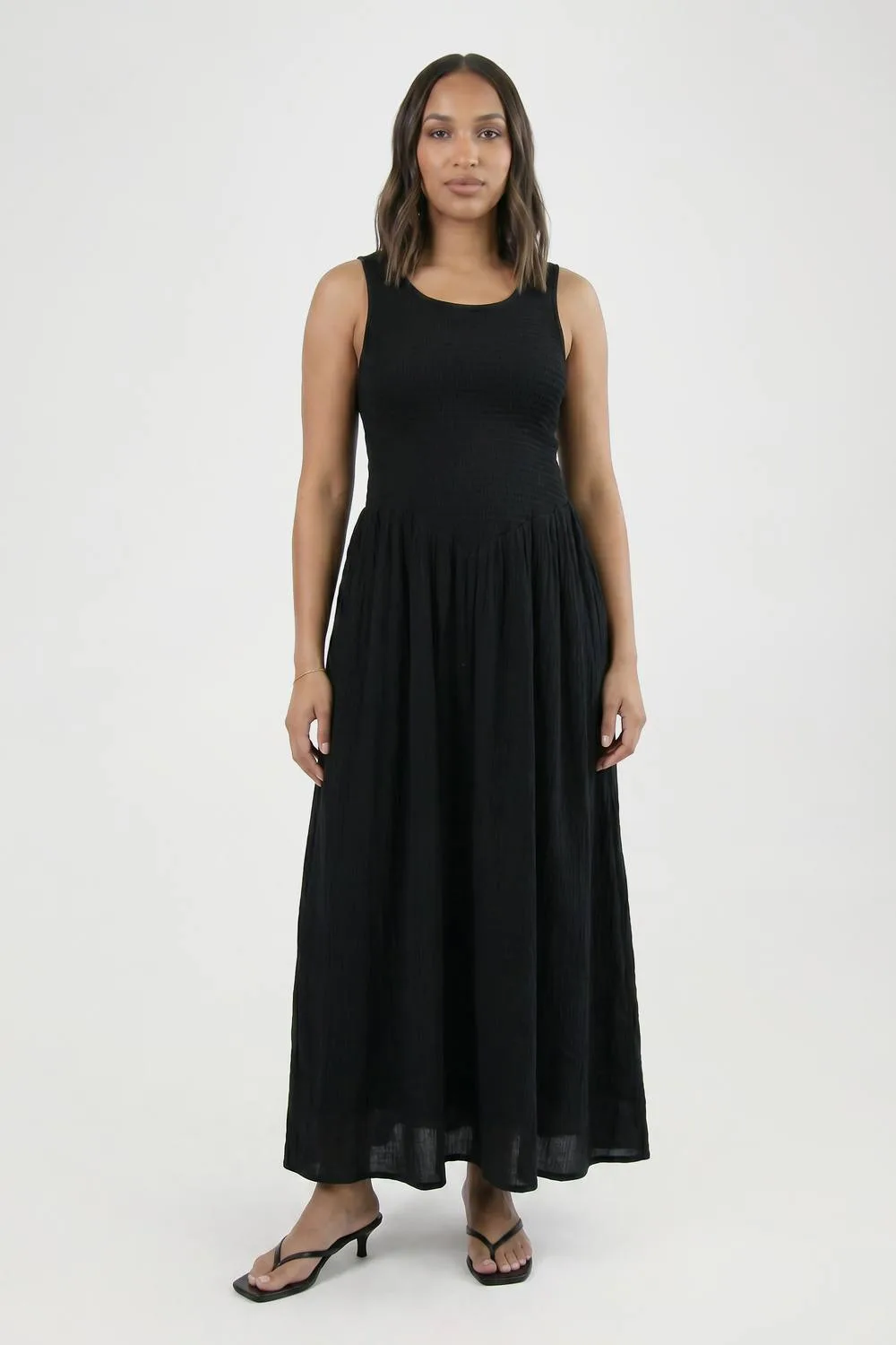 Maternity Cheesecloth Shirred Skater Maxi Dress - Denim/Woven by boohoo