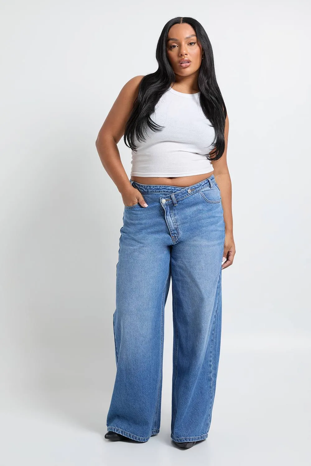 Asymmetric Waistband Jean - Denim