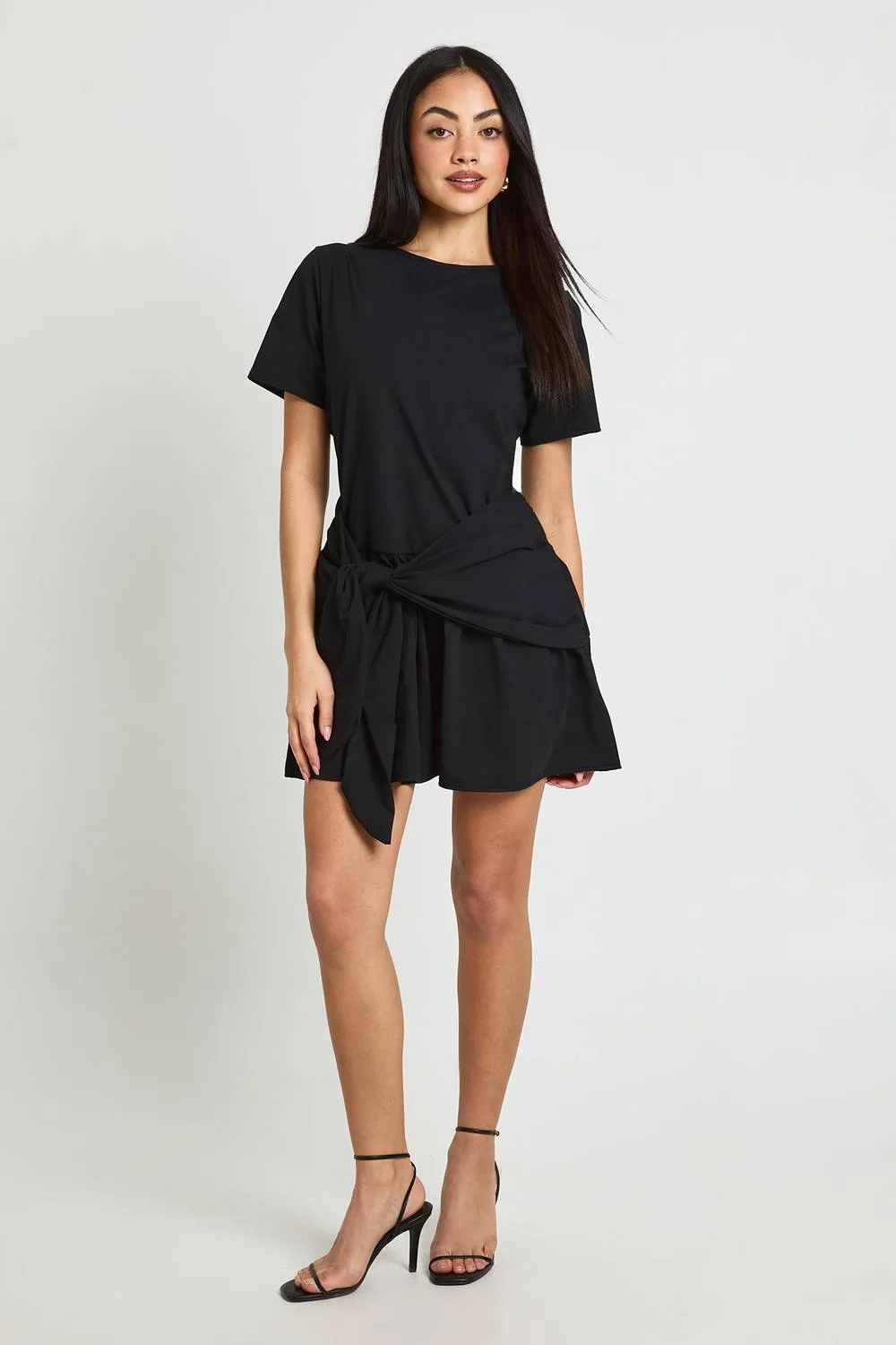 Tie Waist Denim Smock Dress by boohoo